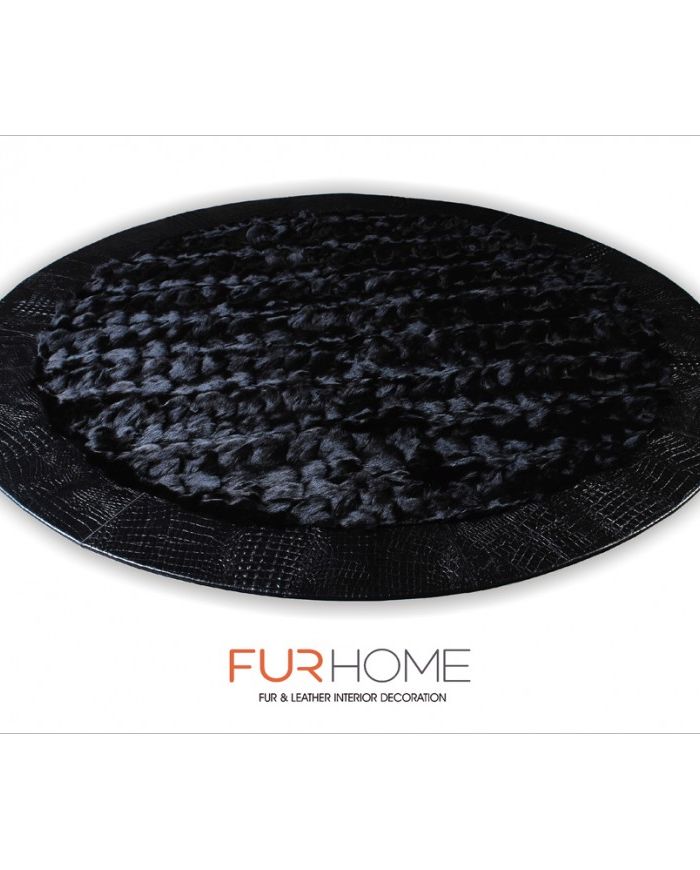 Furry Carpet Black Round Fox k-154