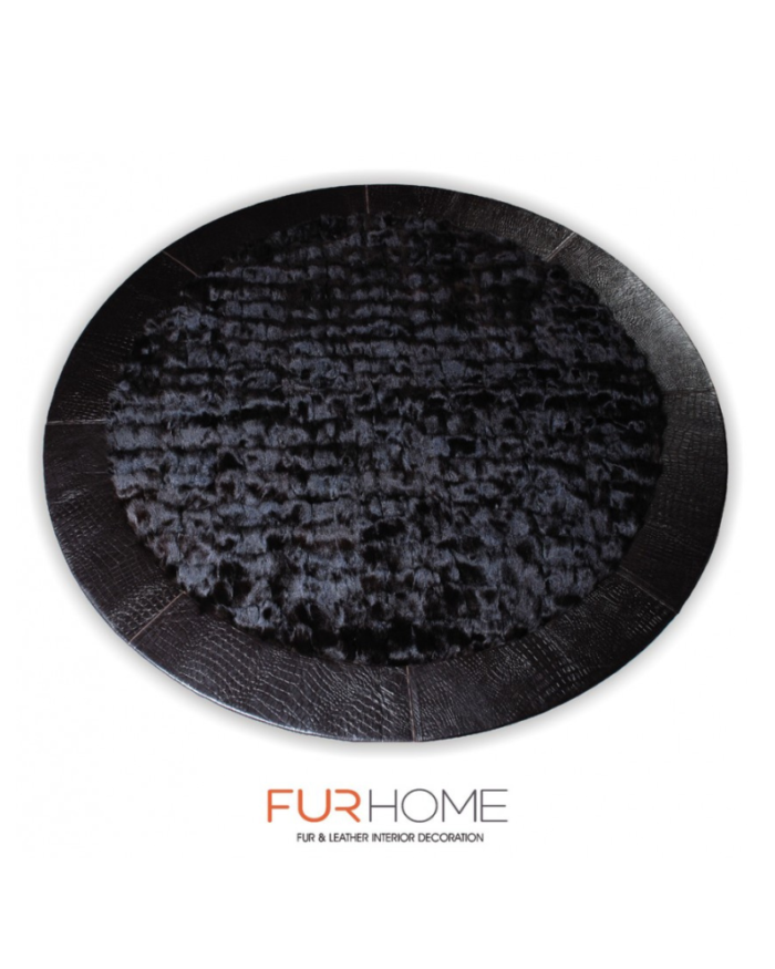 Black Round  Fox Fur Rug k-154