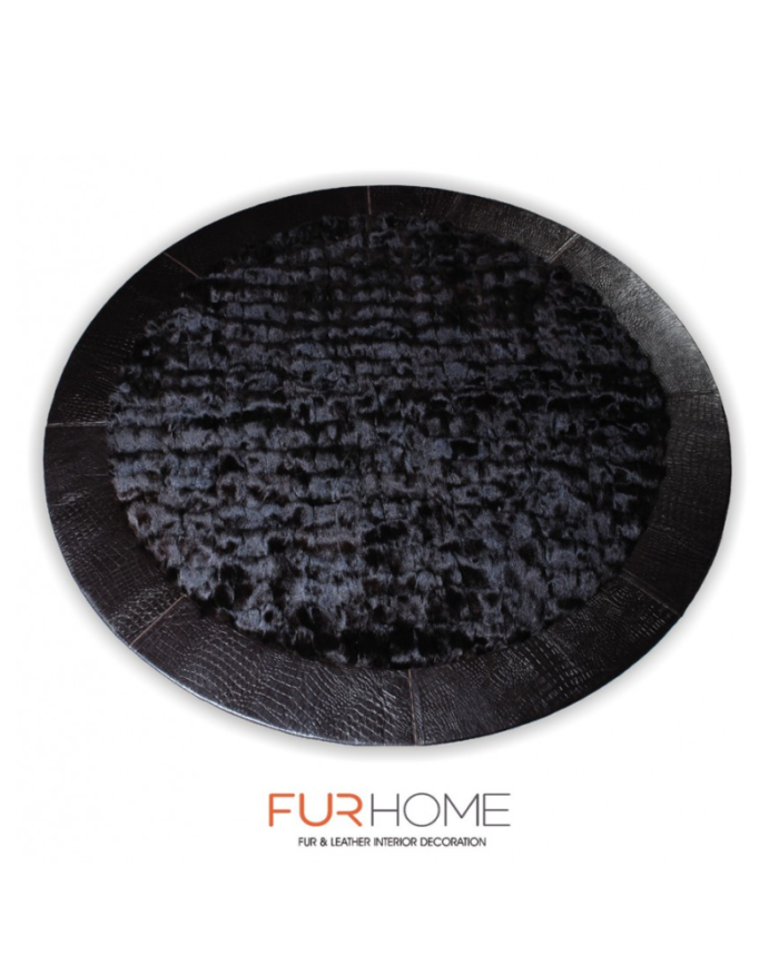 Furry Carpet Black Round Fox k-154