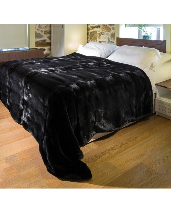Black Mink  Fur Blanket Throw Bedcover k-315