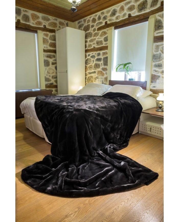 Black Mink  Fur Blanket Throw Bedcover k-315