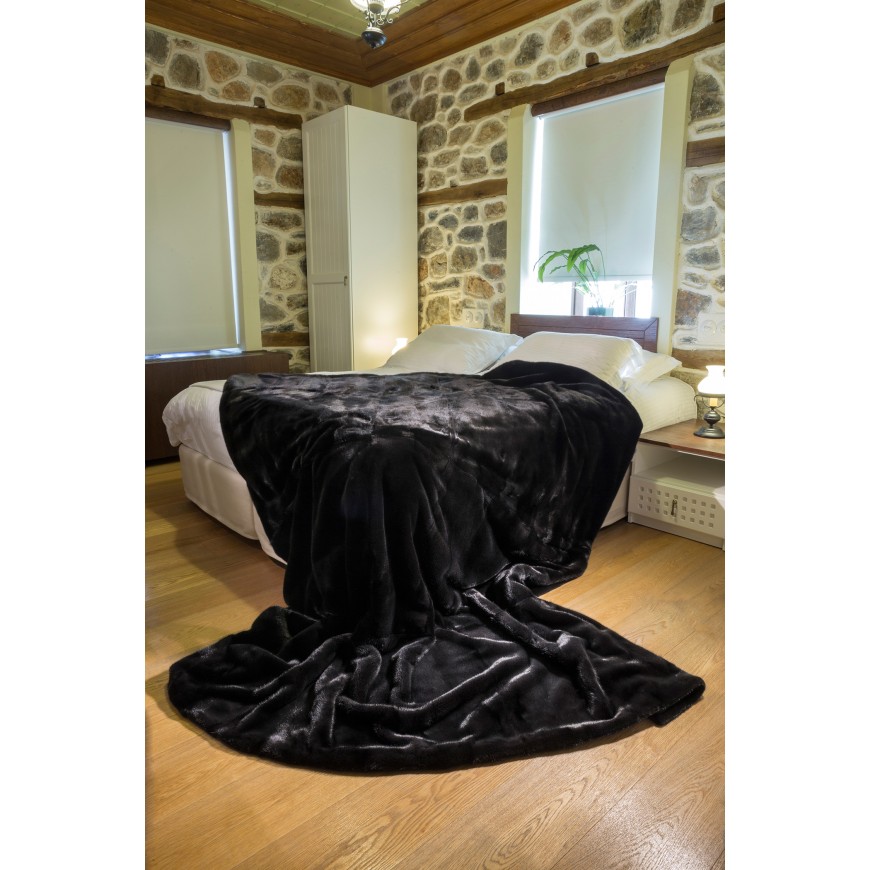 Black Mink  Fur Blanket Throw Bedcover k-315