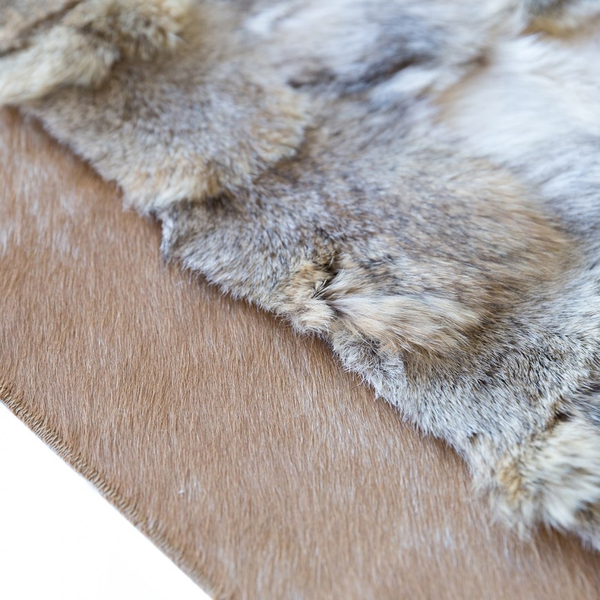 Furry Coyote Carpet Beige with leather frame k-1362