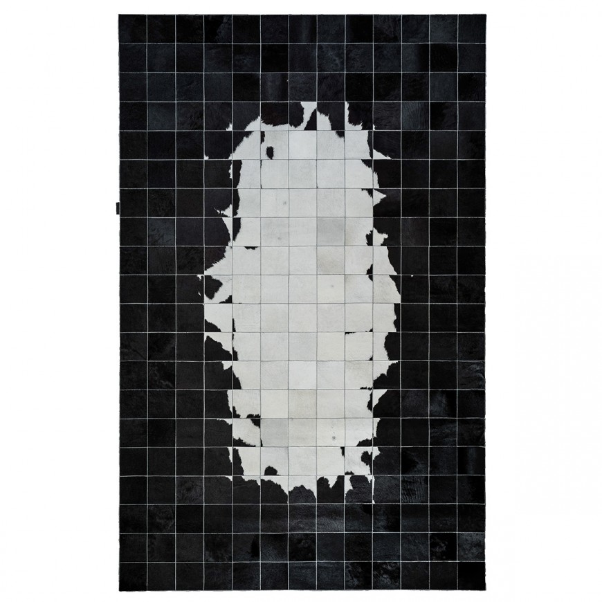Leder Teppich Mosaik Weiß-Schwarz k-1218