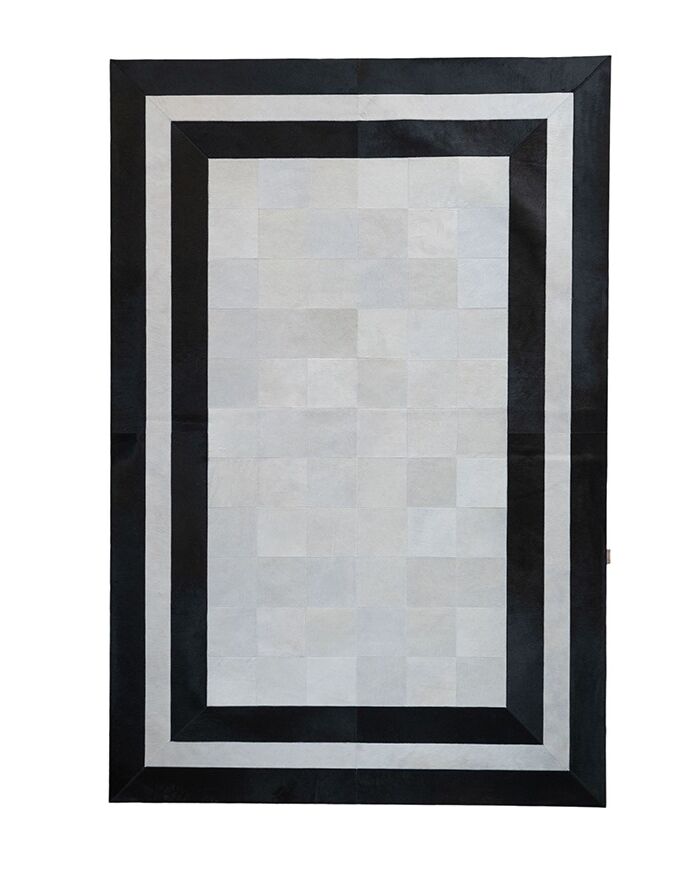 Lederteppich Weiß mit doppelter schwarzer Einfassung K-158