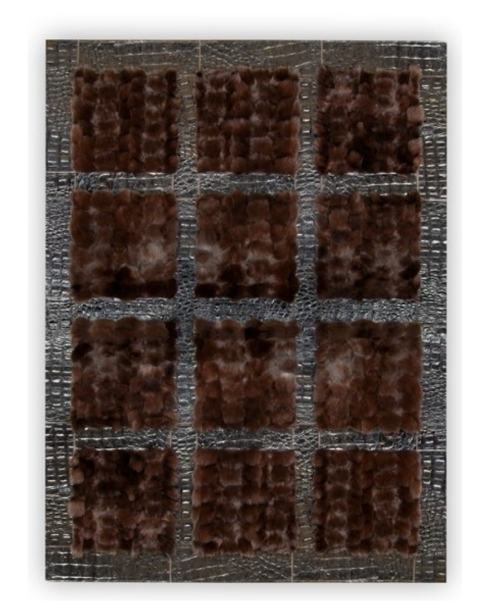 Croco Leder (geprägte Kuhhaut) und Fuchspelz in 40 x 40 cm Panele