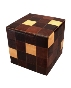 Leather pouf cube in brown shades C-214